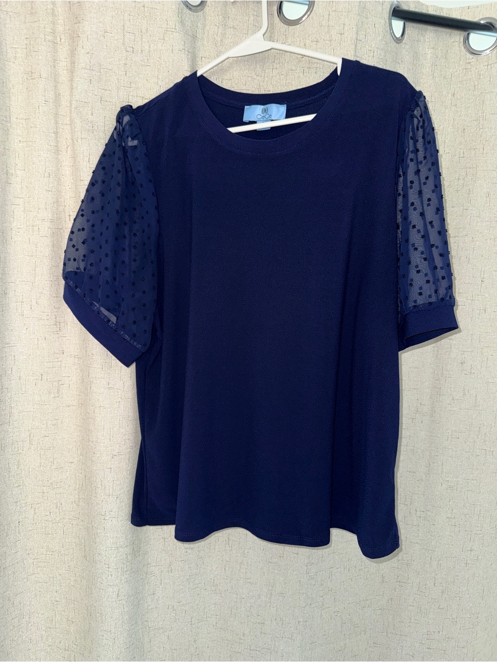 CeCe Navy Puff Dot-Sleeve Top